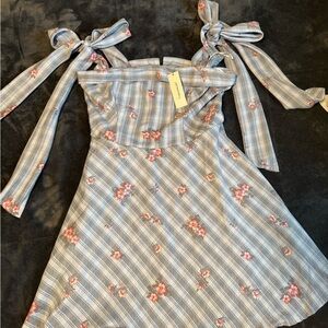 Floral Plaid Dress with Bow Straps women’s